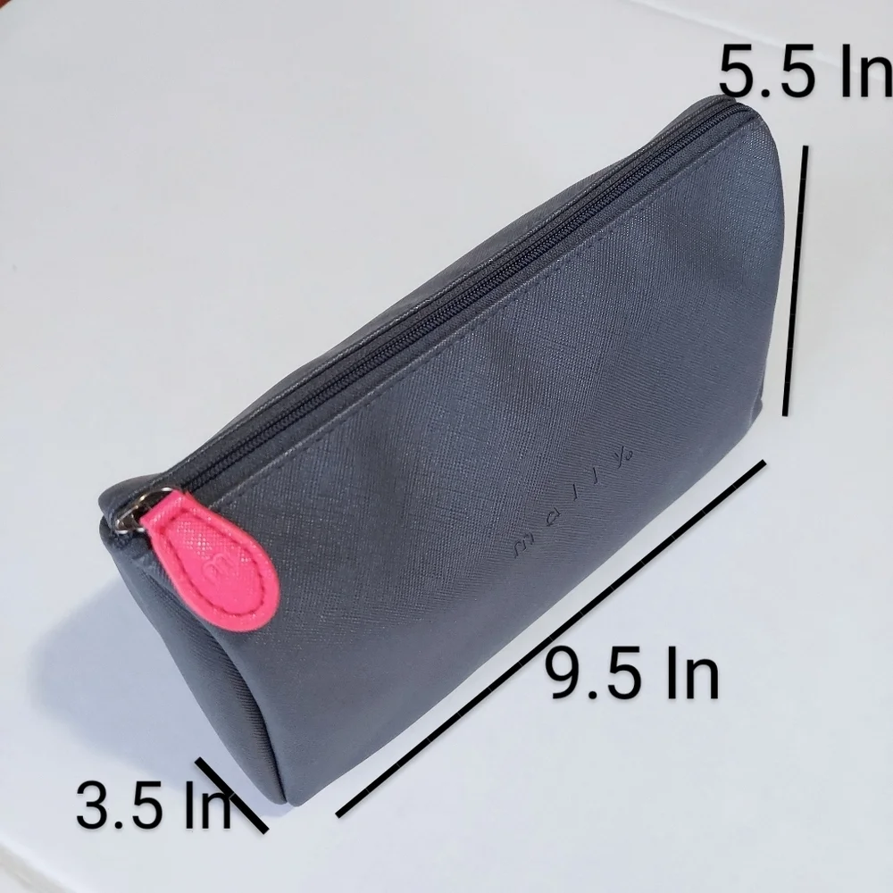 Cosmetics Makeup Bags Gray Pink Womens Girls PU Leather Zipper Pouch Makeup Case